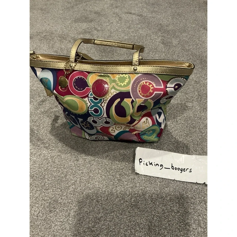 VINTAGE Multicolored Coach Purse Over the Shoulder Bag Y2K Pink‎ & Gold